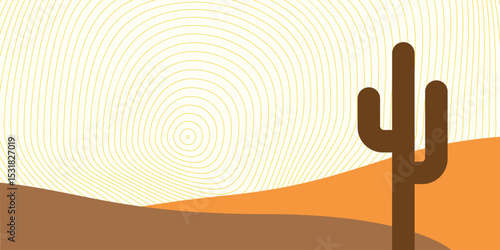 Silhouette afternoon time cactus on desert with psychedelic sky. Abstract nature background, wallpaper, backdrop, scenic vector illustration