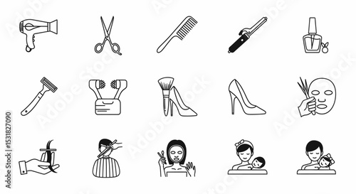 Vector Icons Set of Simple Black and White Beauty Salon and Spa Icons. Vector Illustrations