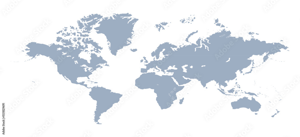 Obraz premium World map accurate scale, world map vector image, modern world map, Illustration, eps 10, worldwide, all continents, all countries, worldwide project