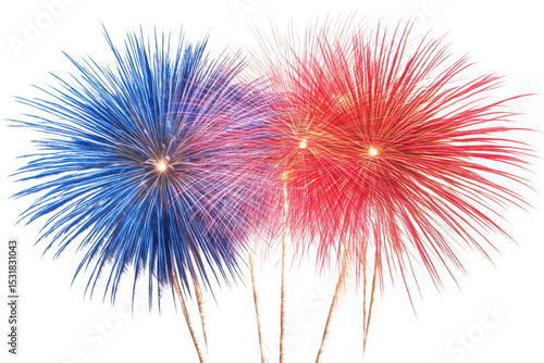 Vibrant fireworks display: red, white, and blue celebration, festive design element, new year's eve, fourth of july, celebration isolated on transparent background