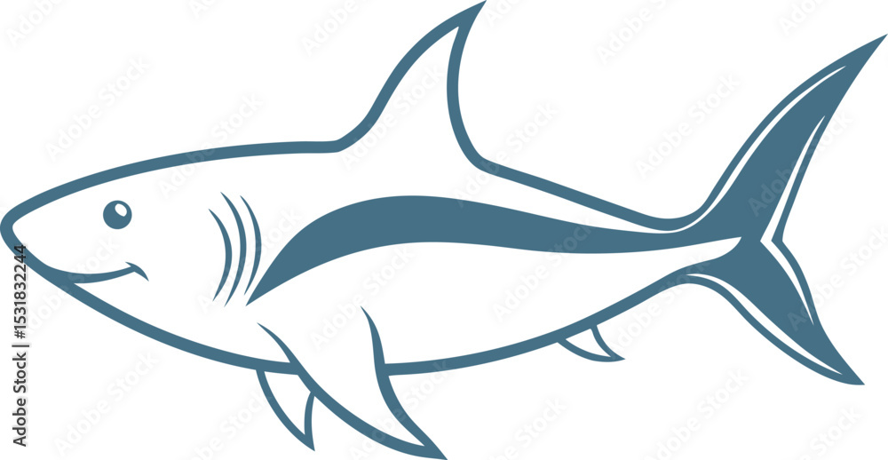 Fototapeta premium Shark Silhouette Line Art Vector Illustration On White Background