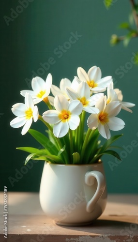 Wallpaper Mural Abundant white primrose blossoms fill small ceramic pot, growing, petals, bloom Torontodigital.ca