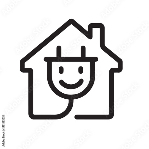 Smart Home Energy Icon – Happy Plug and House Outline Symbol