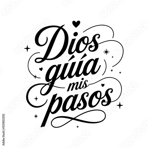 Dios Guía Mis Pasos. Spanish Religious Quote Vector Design Isolated on White Background
