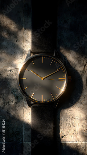 Wallpaper Mural Elegant wristwatch with golden accents and a dark dial, set against a textured surface. Torontodigital.ca