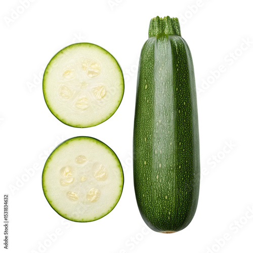 Zucchini half slices set isolated, and Vegetable slice collections