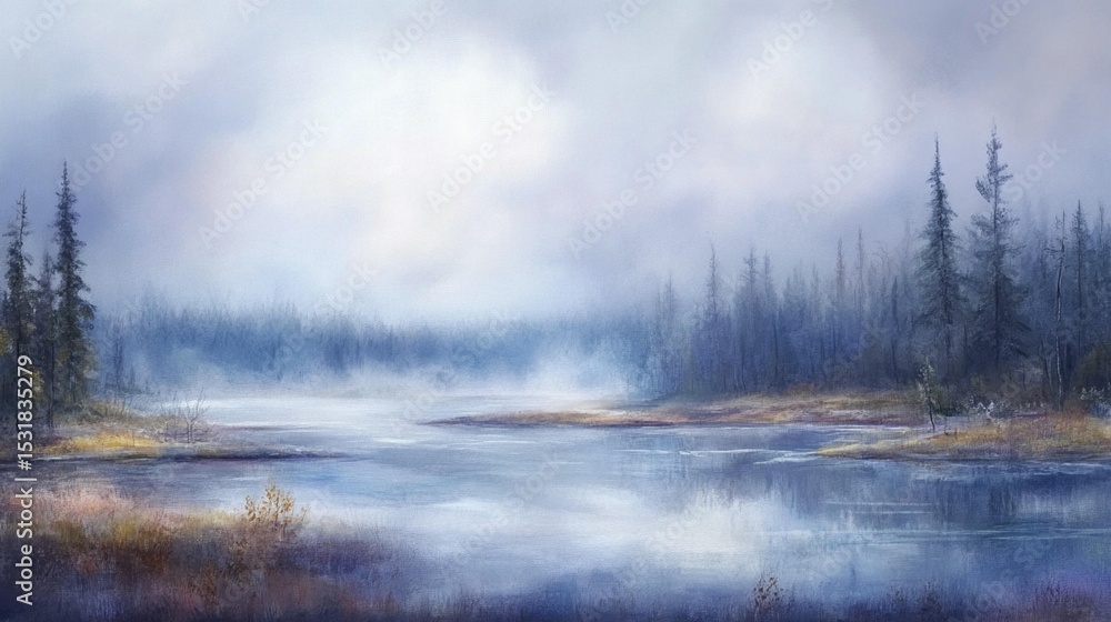 Fototapeta premium Misty Lake, Tranquil Forest