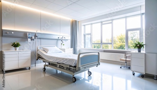Modern Hospital Room: Clean, Bright, and Serene Patient Room