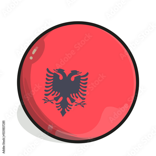Icon Circular, glossy Albanian flag icon featuring a black double-headed eagle on a red background. Slight highlight and shadow.
