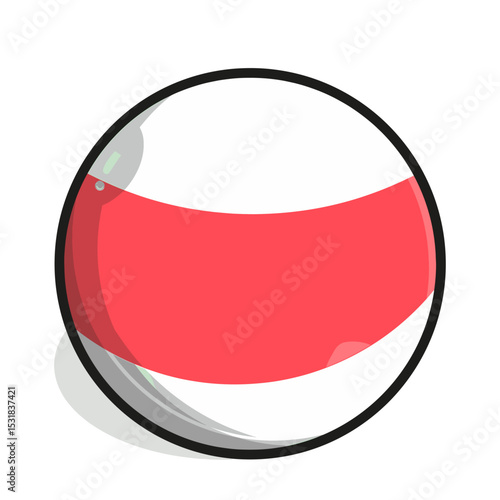 Icon A cartoon-like sphere features a prominent horizontal red band against a white background, all enclosed within a thick black circular border.