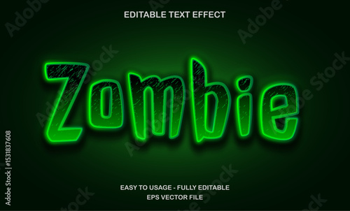 Zombie text, editable text effect template, green shiny glow effect, movie title style