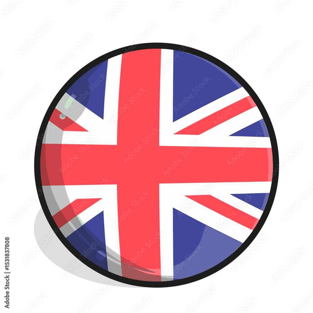 Obraz premium Icon A stylized, circular representation of the Union Jack flag, featuring a black border and a subtle shadow.