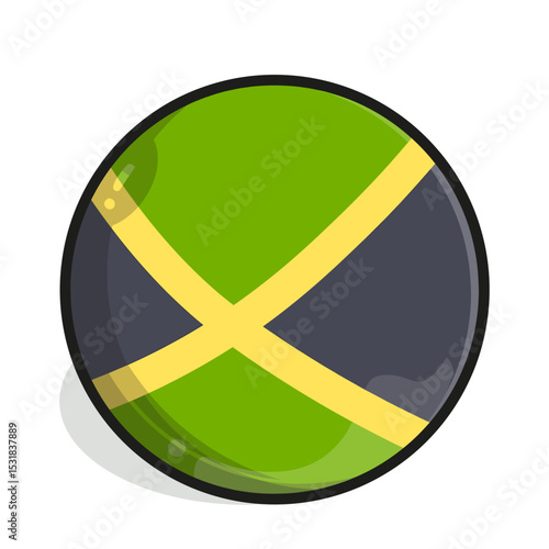 Icon A circular emblem displays the Jamaican flag; green, black, and yellow stripes intersect. Glossy texture.