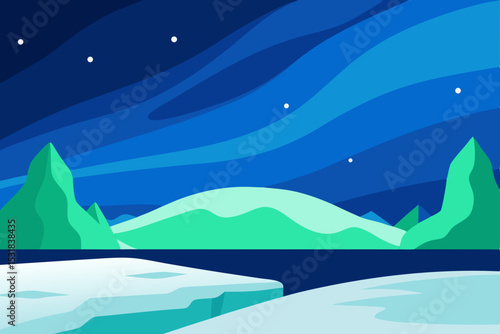 arctic tundra with aurora borealis