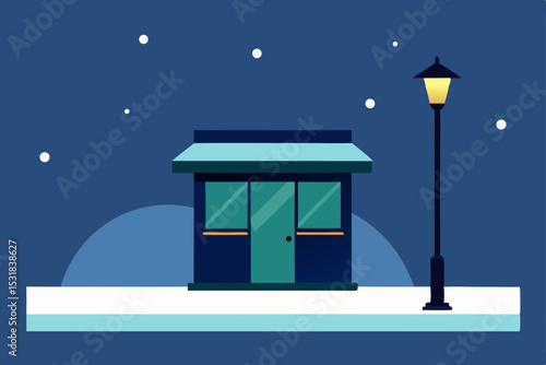 closed newsstand under streetlight and snow  .svg
