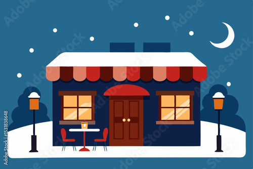 cozy lit caf  on a snowy downtown corner  .svg