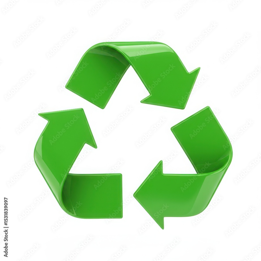 Obraz premium Green recycle symbol isolated on white background for environmental concepts and educational materials.