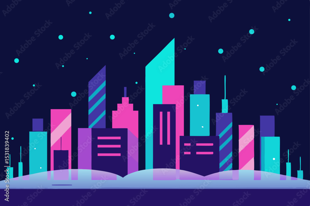 Fototapeta premium neon city shapes behind animated snowfall .svg