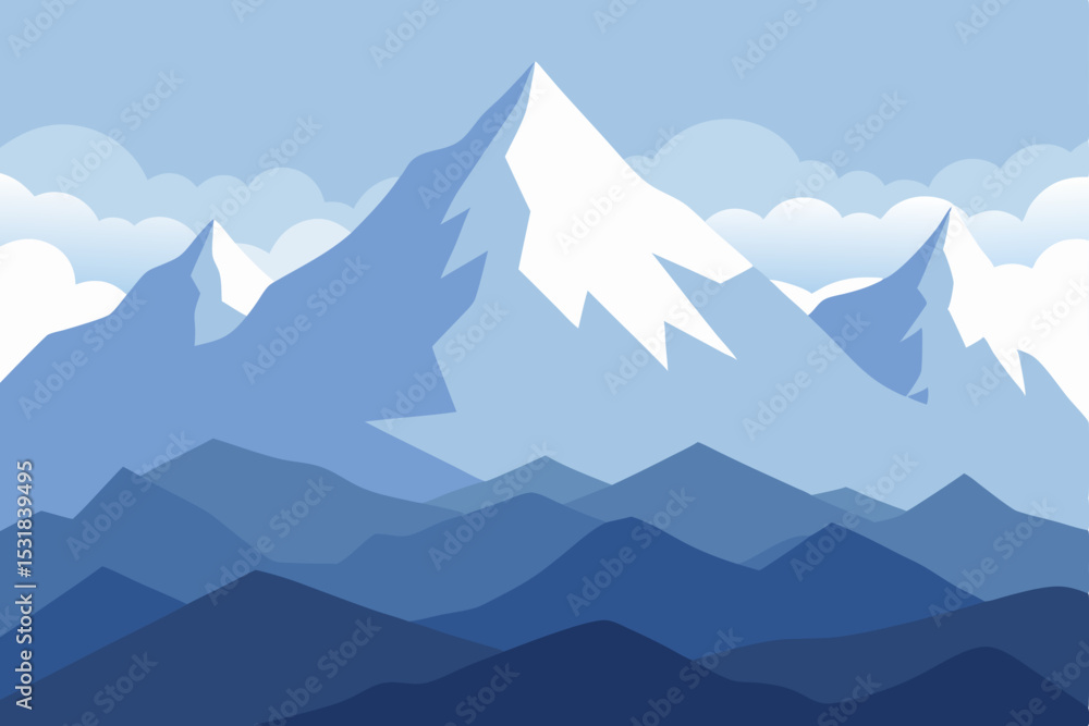 Naklejka premium peaceful snowy mountain range with misty atmospher.svg