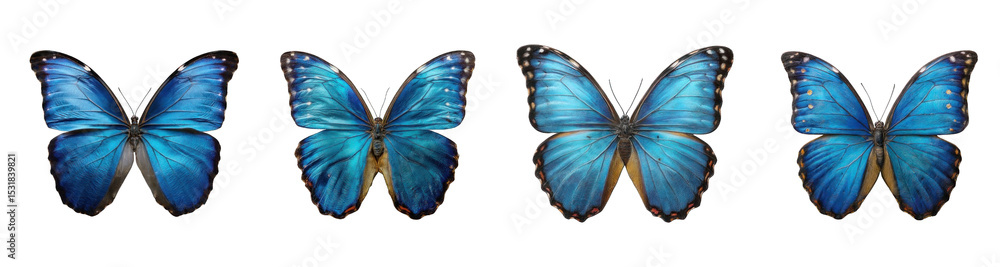 Collection of PNG. A vibrant blue morpho butterfly, top view, hyperrealistic, isolated on a transparency background. Collection of PNG. A vibrant blue morpho butterfly, top view, hyperrealistic, isolated on a transparency background.