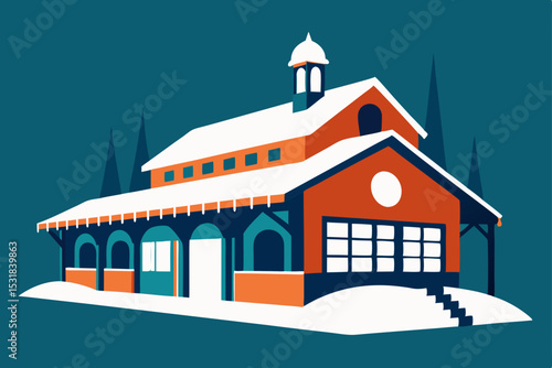 snow covered train station in vintage style  .svg