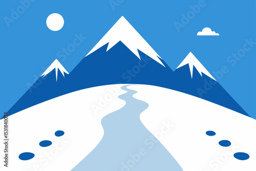 snowy mountain pass with footprints in snow  .svg