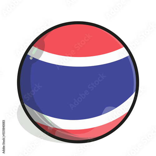 Icon Stylized cartoon rendering of the Thailand flag, presented as a glossy orb with a black outline and a soft, subtle shadow. Free Download Icon Stylized cartoon rendering of the Thailand flag, presented as a glossy orb with a black outline and a soft, subtle shadow. - GFXLoad