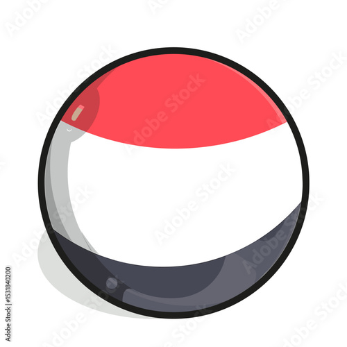 Free Download Icon A circular depiction of the Yemeni flag, featuring red, white, and black segments, presented as a glossy orb with a subtle drop shadow. - GFXLoad