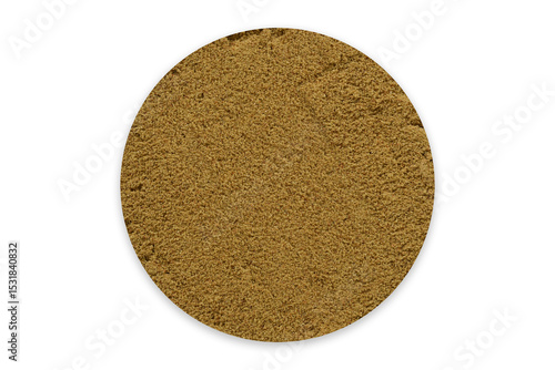 Organic Avocado Powder Isolated on White Background. Top view of finely ground organic avocado powder in a circular shape, isolated on a white background.