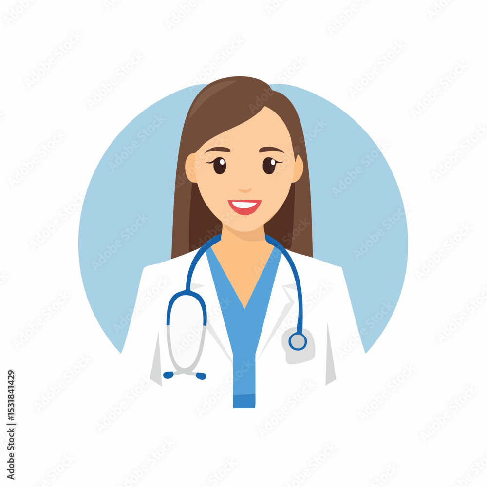 Fototapeta premium Smiling female doctor wearing a stethoscope, ready to provide care.