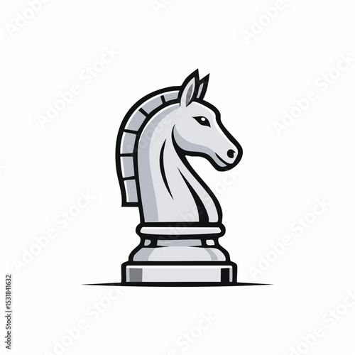 A stylized, monochromatic illustration of a chess knight piece, isolated on white.