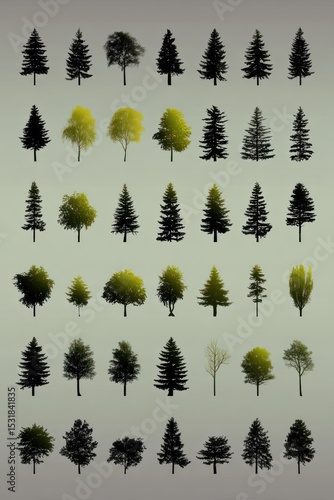 Wallpaper Mural Collection of stylized tree silhouettes Torontodigital.ca