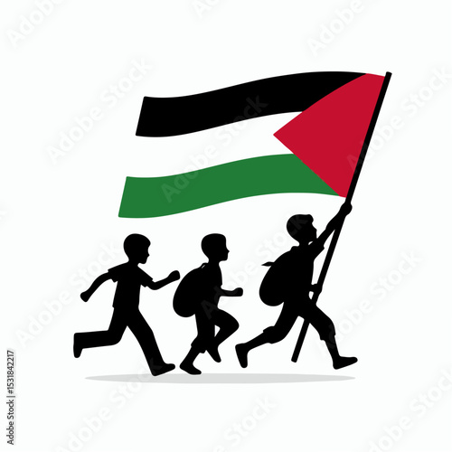 vector illustration of children carrying palestine flag