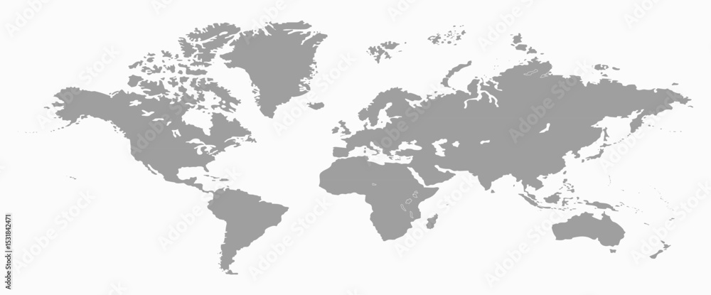 Fototapeta premium Map of world black and white, world map picture, world map vector image, modern world map, Illustration, eps 10, worldwide, all continents, all countries, worldwide project