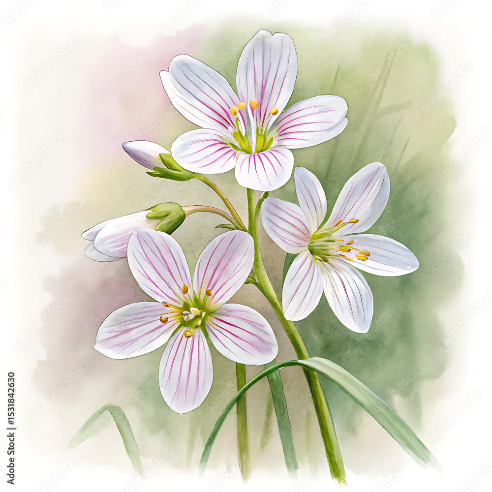 Fototapeta premium Delicate Clipart of Spring Flowers in Watercolor, Isolated Cluster of White and Pink Petals in Nature's Beauty