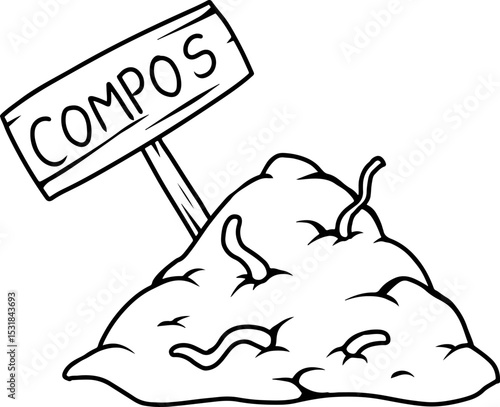 Compost Pile with Sign and Worms