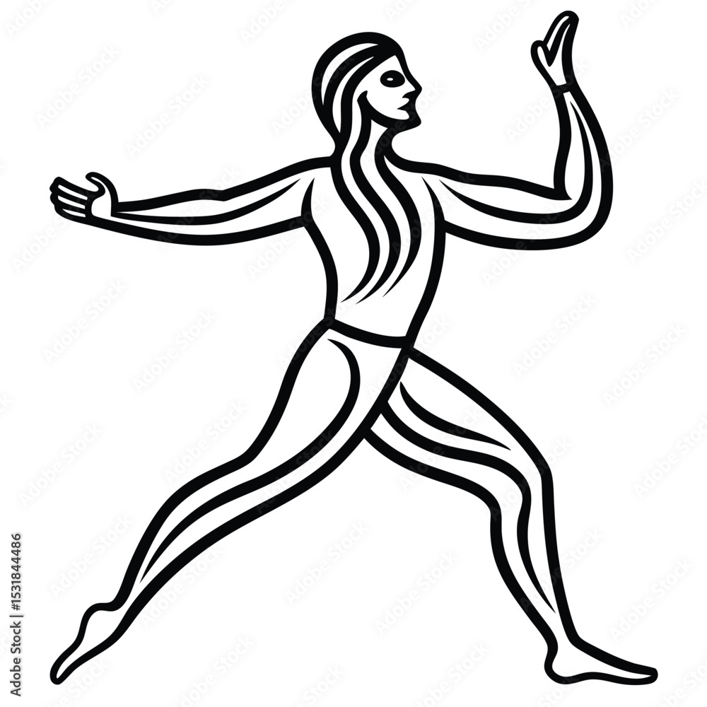 Fototapeta premium Abstract line art drawing of a stylized female figure in motion
