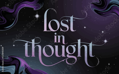 Lost in thought typography design with galaxy background for posters and digital art projects  char ,Vector art