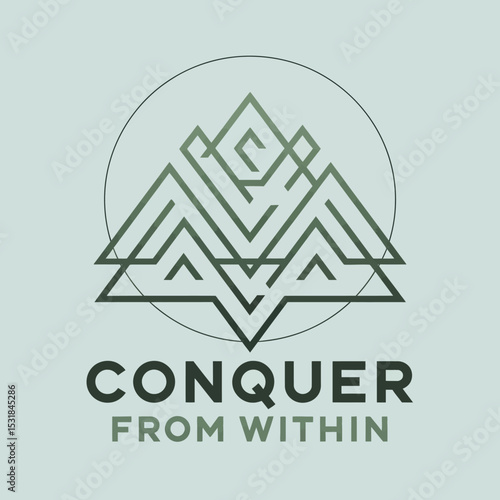 Conquer within logo design abstract geometric mountain peak circle modern minimalist branding identity ,Vector art
