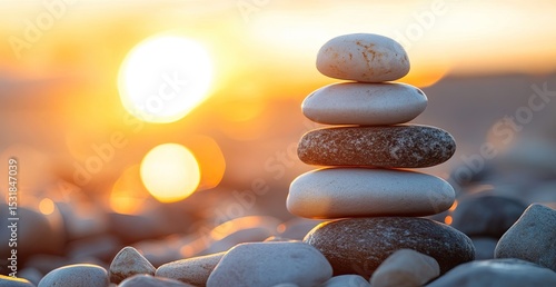 Stacked stones at sunset. Soft focus