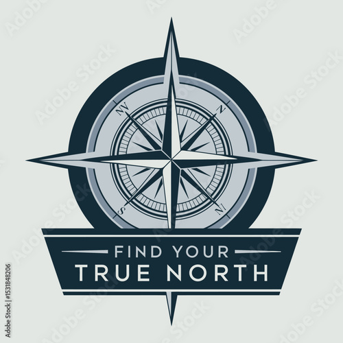 Find your true north compass direction illustration for guidance and exploration concept design element ,Vector art