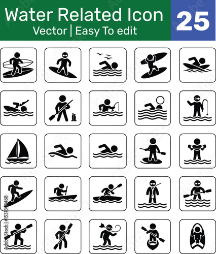 Wallpaper Mural Flat Silhouette Vector Icons Representing Aquatic Sports and Water Activities Torontodigital.ca