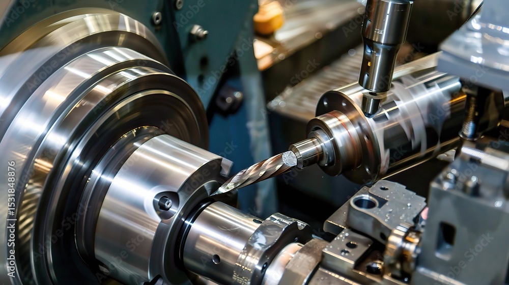 Close-up of internal turning operation on a lathe, showcasing a cutting tool shaping the inner diameter of a metal pipe or cylinder Close-up of internal turning operation on a lathe, showcasing a cutting tool shaping the inner diameter of a metal pipe or cylinder