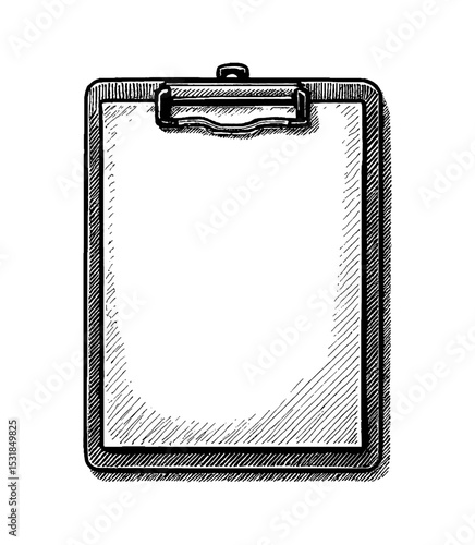 Illustration of a black and white clipboard with blank paper