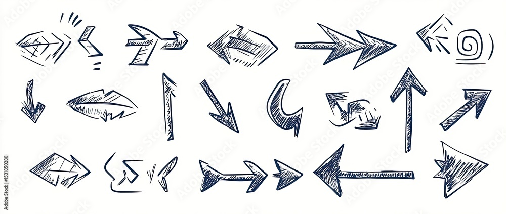 Collection of hand-drawn directional arrows in various styles Collection of hand-drawn directional arrows in various styles