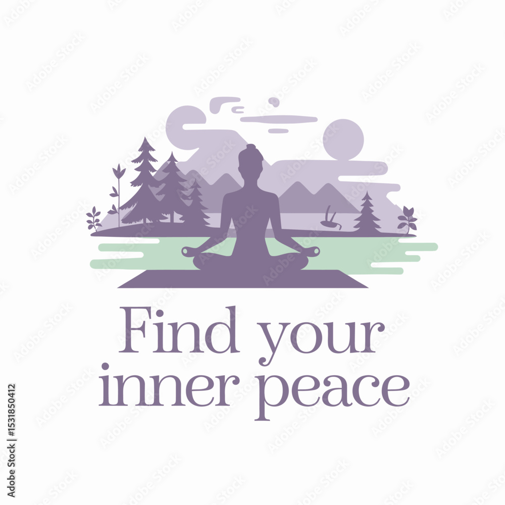 Obraz premium Yoga meditation for inner peace and wellness in nature retreat mindful practice vector illustration ,Vector art