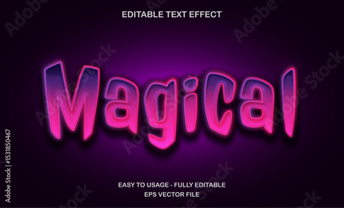 Magical text, editable text effect template, 3d bold shiny purple effect, movie title style