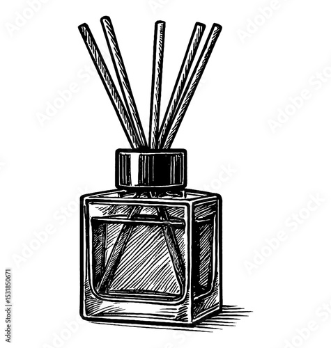 Aroma Diffuser with Sticks in Engraved Style, Black and White Decorative Object