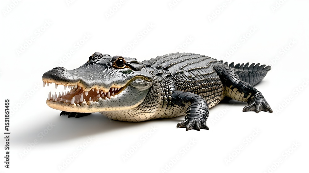Fototapeta premium Alligator, open mouth, studio, white, reptile