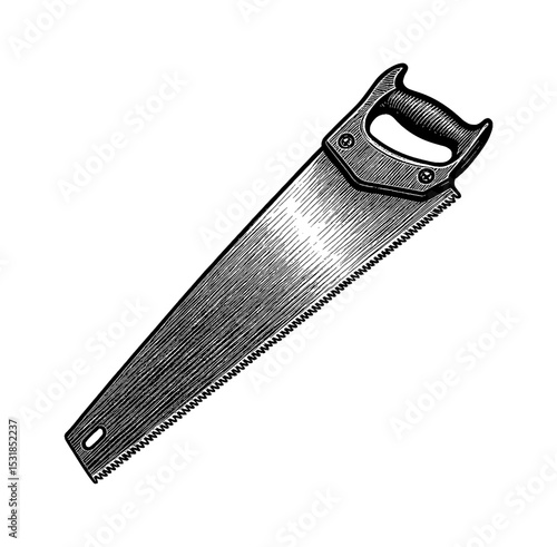 Hand Saw Blade Woodworking Tool Vintage Engraving Style Illustration Black and White